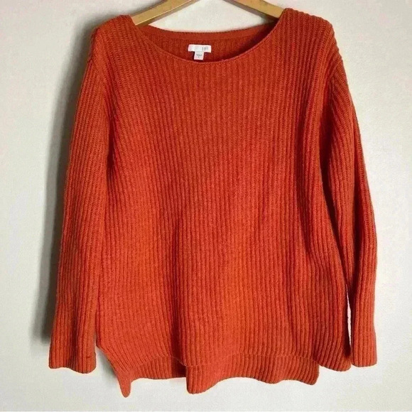 J. Jill Women's Size Small Ribbed Orange Sweater Split Hem Wool Blend - Picture 1 of 5